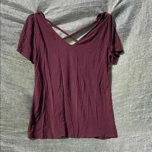 Short-Sleeved, Maroon, Criss-Cross Accent T-Shirt